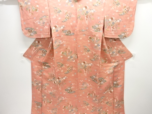 JAPANESE KIMONO / HITOE KOMON / CHIRIMEN / FLORAL RAFT
